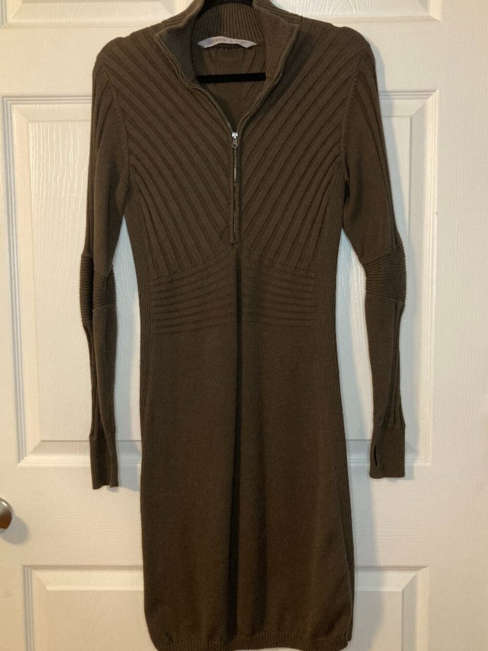 Athleta Women's Brown Long Sleeve Ribbed Quarter-Zip Sweater Dress - Size M